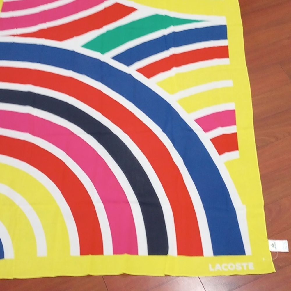 Lacoste Logo Rainbow Pattern Cotton Scarf  75" X 39", Vintage! - Picture 4 of 10